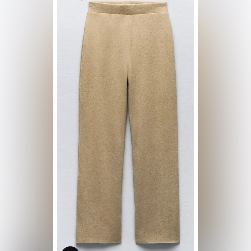 Zara Beige High Waisted Fuzzy Wide Leg Pants Size Medium